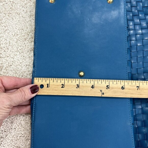 Joan Rivers Slouchy Teal Faux Leather Woven Tote Shoulder Bag Gold Chain Strap L - Picture 8 of 16